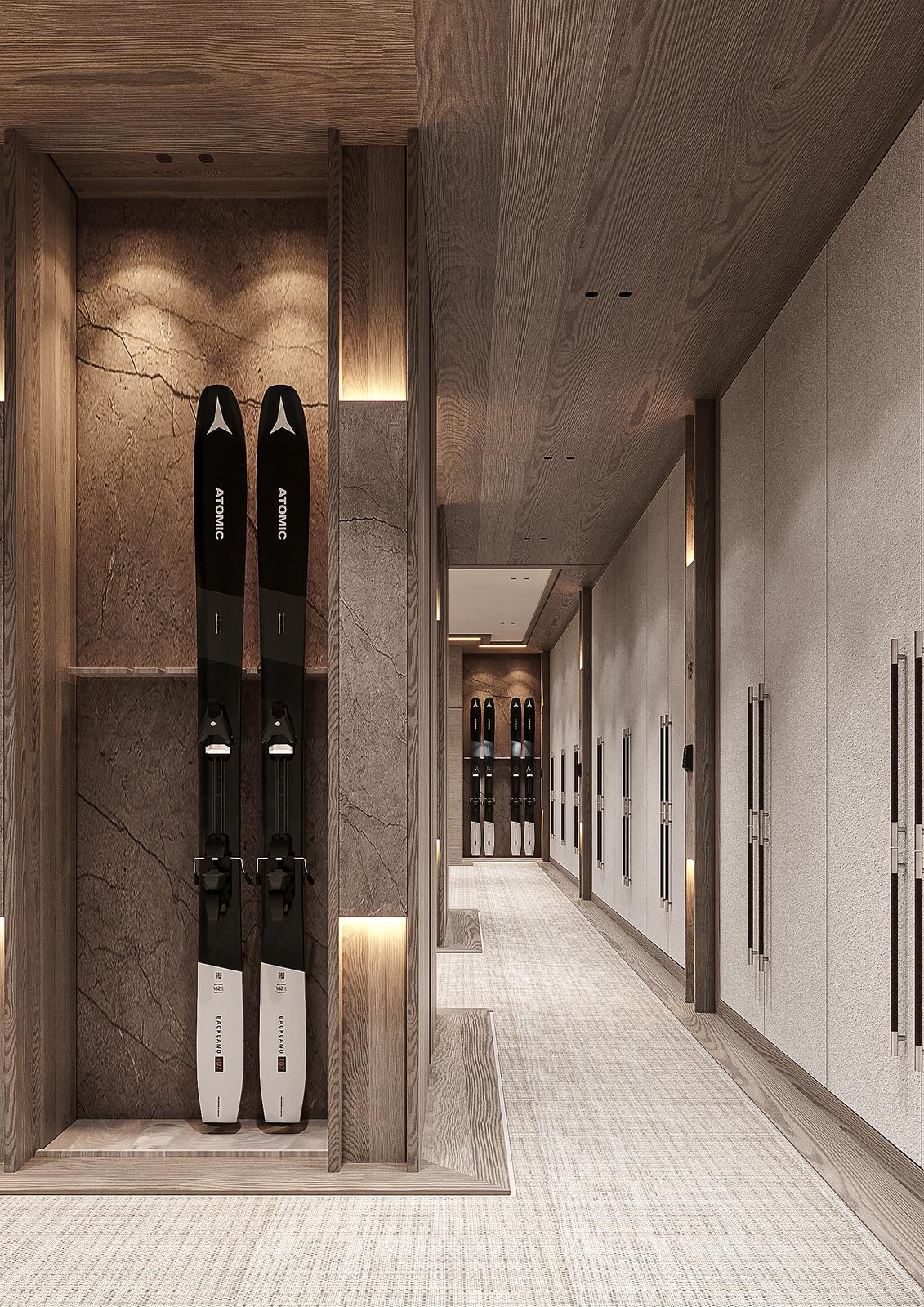 Ski racks of the BALMÂ residence in Val d’Isère